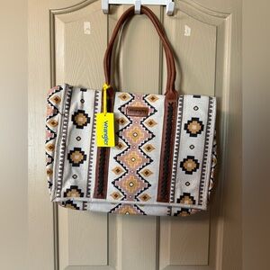 Wrangler Women's Tote Bag - Cream, Brown, and Yellow Geometric